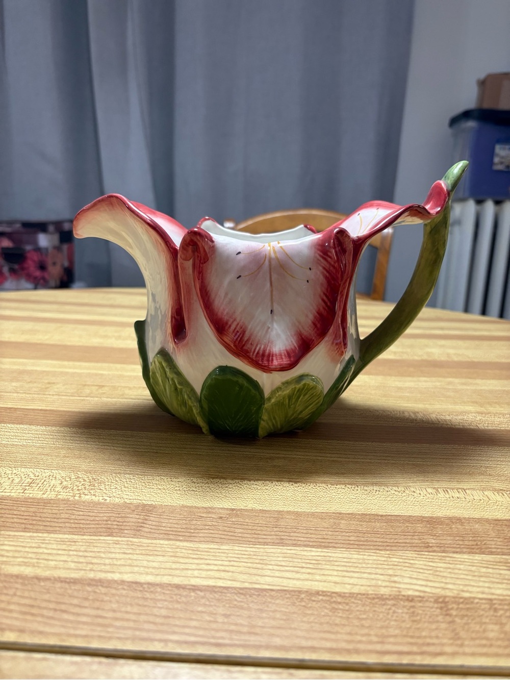 Floral Ceramic Pitcher in Red and Green - Made in Italy
